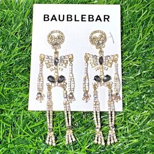 BaubleBar Skeleton Rhinestone Dangle Earrings Bare Bones Halloween Goth NWT